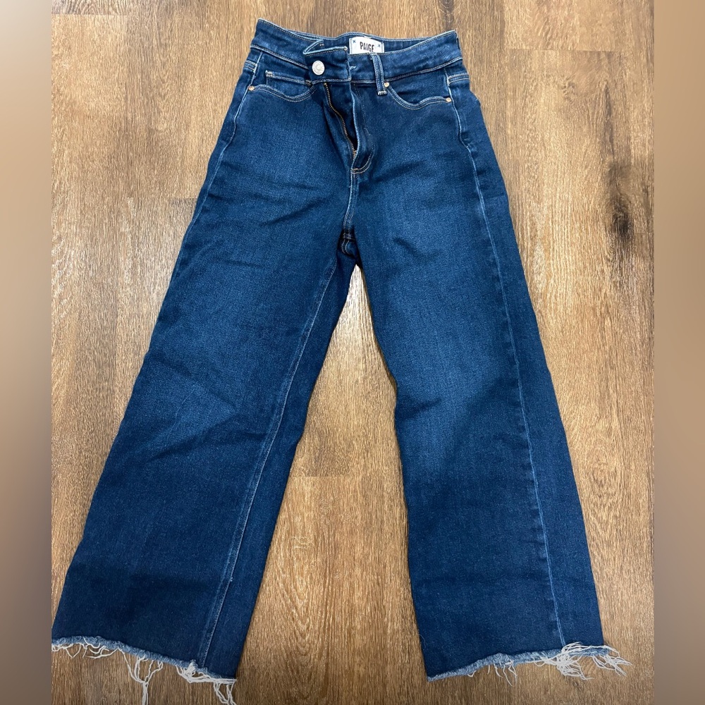 PAIGE Wide-Leg High-Rise Jeans in Dark Blue Denim